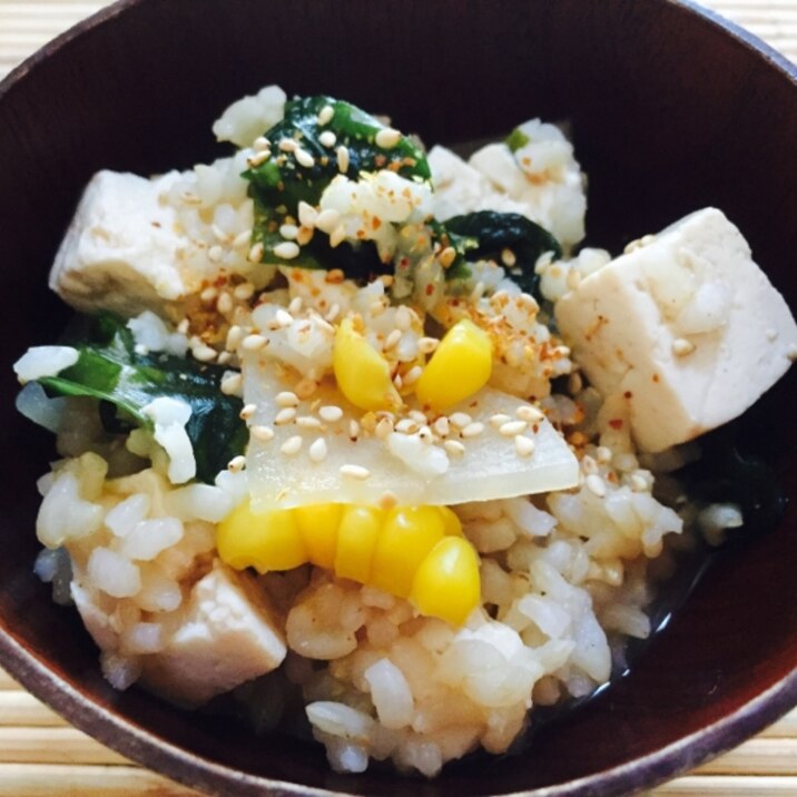 リメイク!コーンわかめ味噌汁雑炊